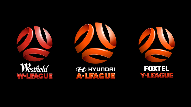 The new Westfield W-League, Hyundai A-League and Foxtel Y-League logos.
