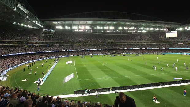 The scene from the 2014/15 semi-final between Melbourne Victory and Melbourne City at Etihad Stadium.
